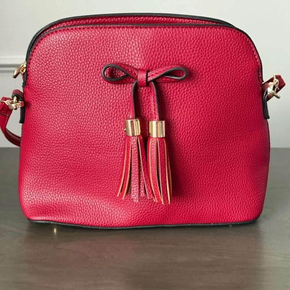 Fashionable Bow Tassel Zipper Crossbody Purse Adjustable Strap – Wine 8